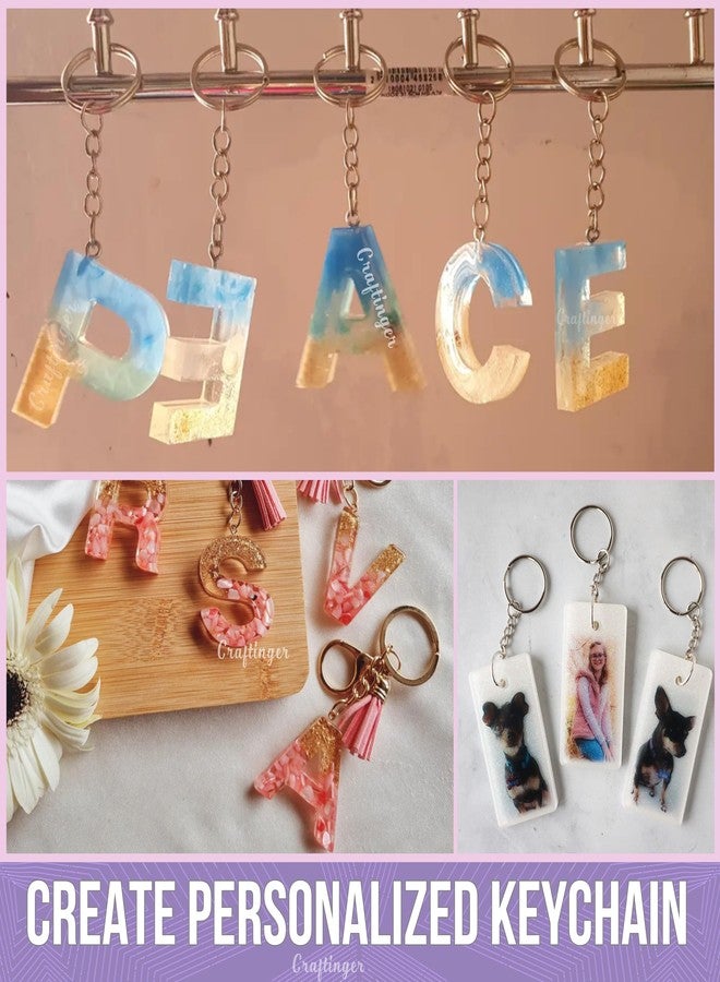 Craftinger Resin Art pro Alphabet Keychain Making Kit with 200gm Epoxy Resin & Mould, Tassels Glitter Pigments and More - Image 3